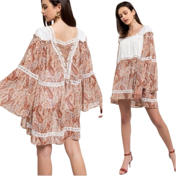 POL Dresses & Skirts - 🆕 POL -Romantic Elise Paisley Eyelet Lace Mini Dress - Boho Renaissance Hippie
